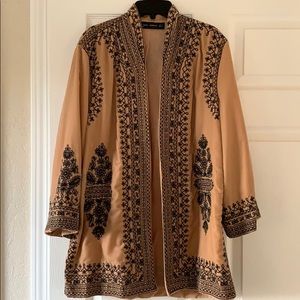 Zara Embroidered Velvet Kimono Pink